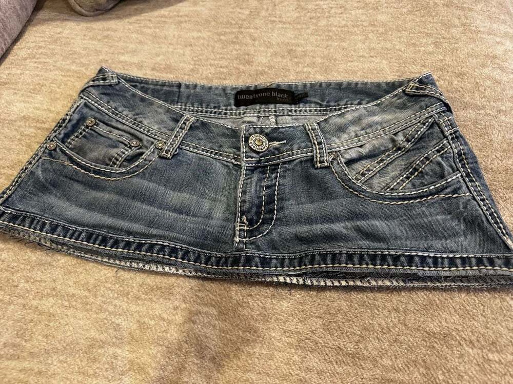 Y2K twentyone black by rue21 Low Rise Skinny Denim Micro Skirt Size 3/4R